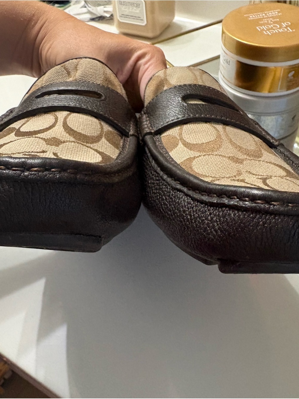 Coach Men's Brown Signature Canvas & Leather Penny Loafers - Picture 5 of 6
